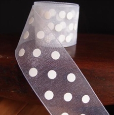 Organza / Prikket - Hvid m. Hvide Prikker